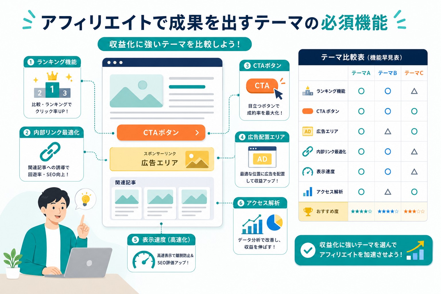 アフィリエイト向けWordPressテーマの必要な機能画像
