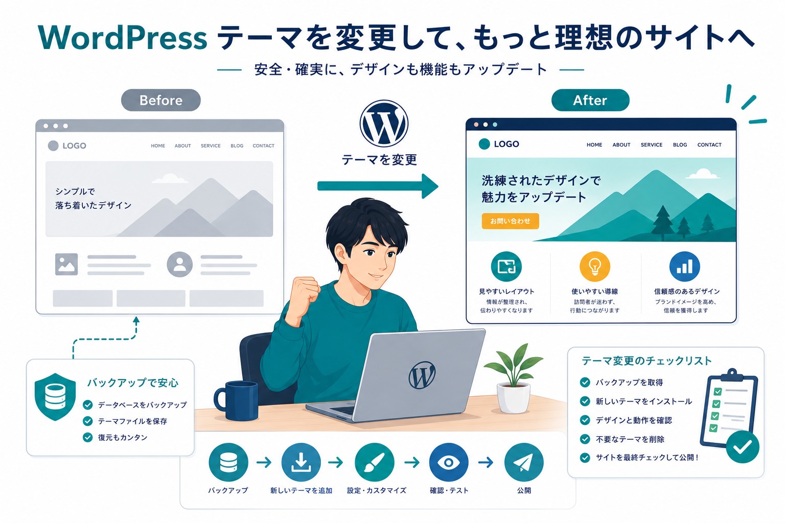 WordPressテーマの変更方法と注意点【失敗しない手順を画像つきで解説】のアイキャッチ画像