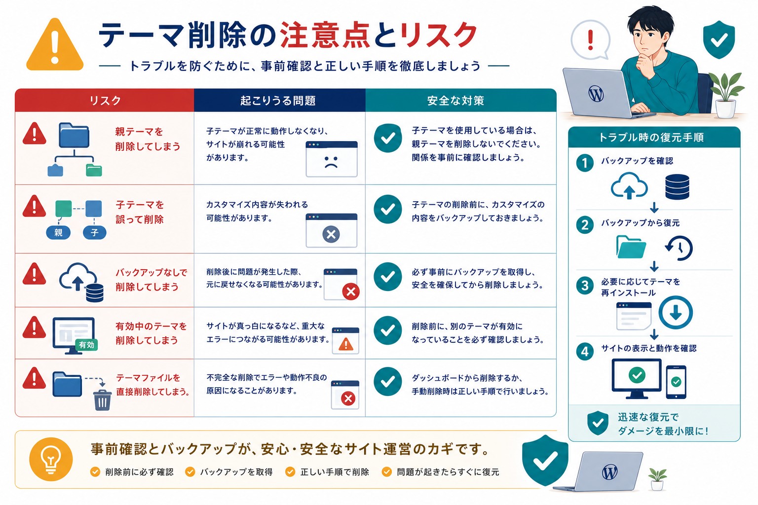 WordPressテーマ削除の注意点画像